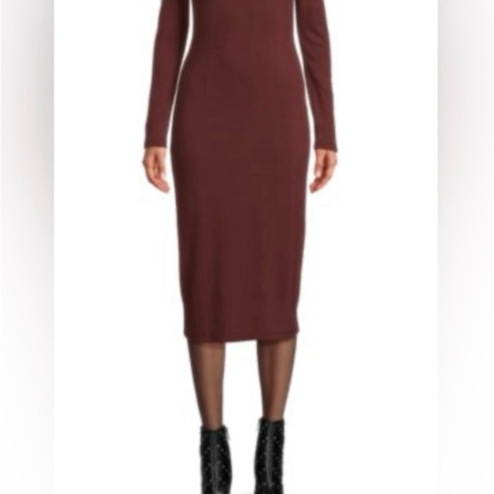 Marine Layer Long Sleeve Lexi Rib Scoop Neck Midi Sheath Dress Chocolate Brown